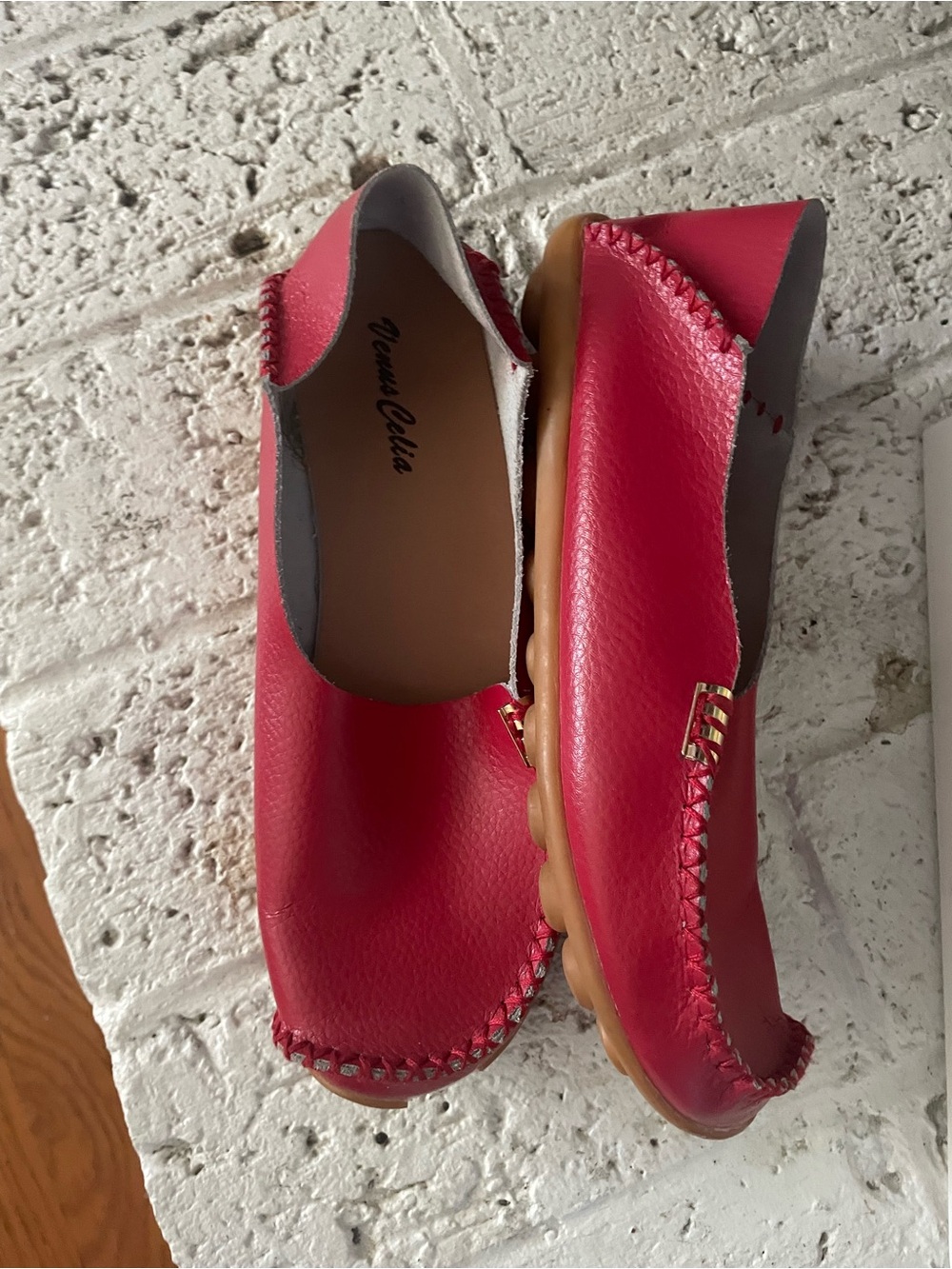 Women's Red Slip-On Leather Loafers